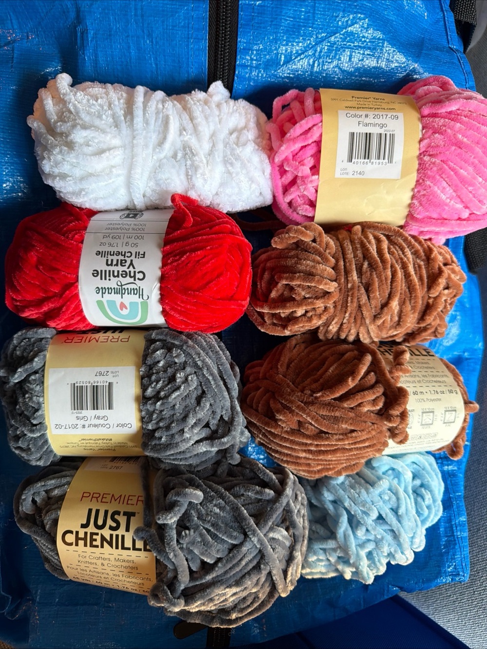 Assorted Plush Chenille Yarn Bundle - Multiple Colors